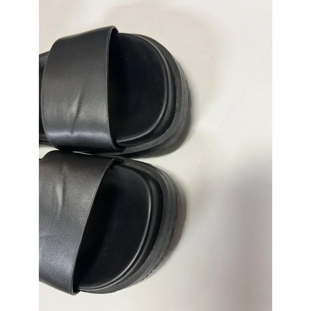 ZARA Leather Black Platform Sandals Wide Strap Ankle Buckle Chunky Shoes - Picture 6 of 9